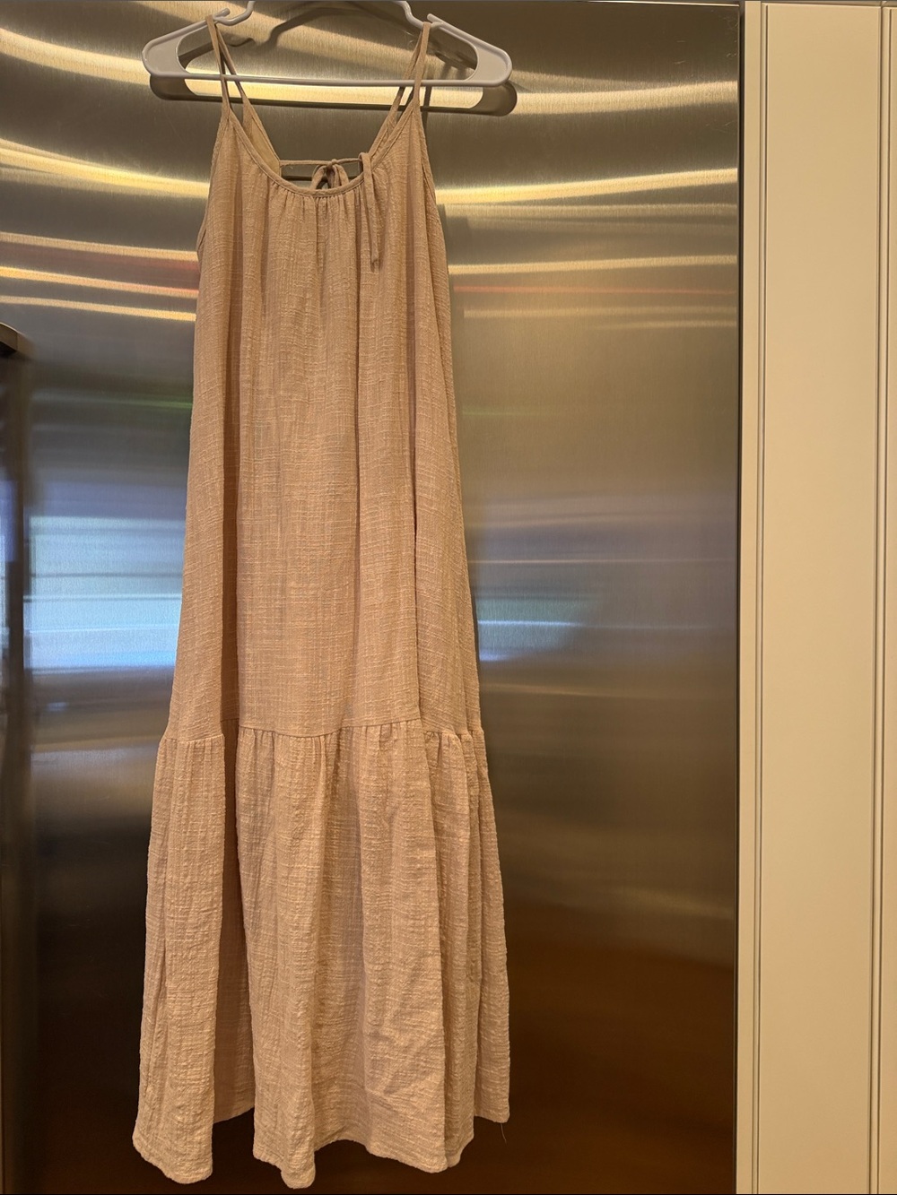 Women’s Sleeveless Maxi Dress in Light Beige - Elegant Summer Tiered Style